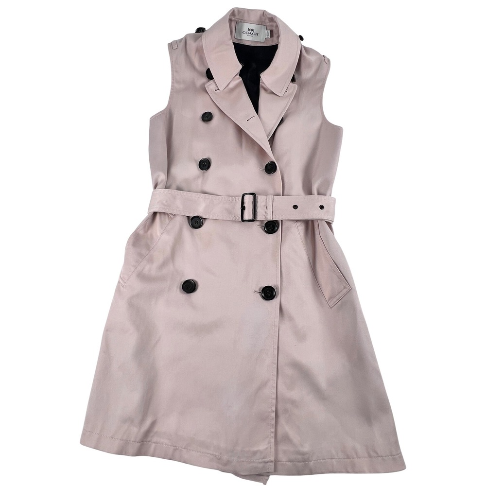 Rare Coach Convertible Trench Coat Dress XS Quartz Pink Detachable Sleeve $695 - Picture 7 of 10